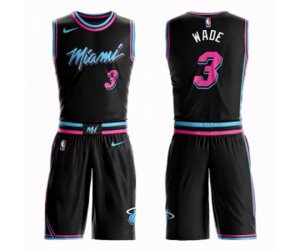 Miami Heat #3 Dwyane Wade Authentic Black Basketball Suit Jersey - City Edition