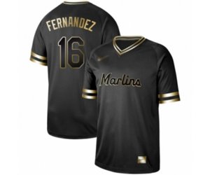 Miami Marlins #16 Jose Fernandez Authentic Black Gold Fashion Baseball Jersey