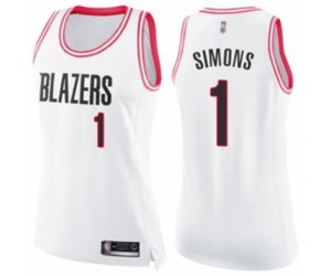 Women\'s Portland Trail Blazers #1 Anfernee Simons Swingman White Pink Fashion Basketball Jersey