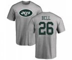 New York Jets #26 Le'Veon Bell Ash Name & Number Logo T-Shirt