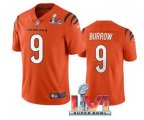 Cincinnati Bengals #9 Joe Burrow Orange 2022 Super Bowl LVI Vapor Limited Stitched Jersey