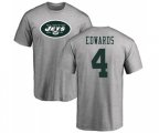 New York Jets #4 Lac Edwards Ash Name & Number Logo T-Shirt