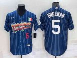 Los Angeles Dodgers #5 Freddie Freeman Number Rainbow Blue Red Pinstripe Mexico Cool Base Nike Jersey