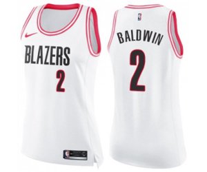 Women\'s Portland Trail Blazers #2 Wade Baldwin Swingman White Pink Fashion Basketball Jersey