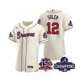 Atlanta Braves #12 Jorge Soler 2021 Cream World Series Champions With 150th Anniversary Flex Base Stitched Jersey