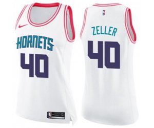 Women\'s Charlotte Hornets #40 Cody Zeller Swingman White Pink Fashion Basketball Jersey
