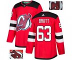 New Jersey Devils #63 Jesper Bratt Authentic Red Fashion Gold Hockey Jersey
