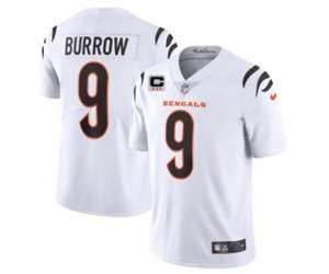 Cincinnati Bengals 2022 #9 Joe Burrow White With 3-star C Patch Vapor Limited Stitched NFL Jersey