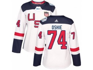 Women Adidas Team USA #74 T. J. Oshie Premier White Home 2016 World Cup Hockey Jersey