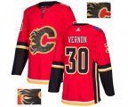 Calgary Flames #30 Mike Vernon Authentic Red Fashion Gold Hockey Jersey