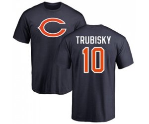 Chicago Bears #10 Mitchell Trubisky Navy Blue Name & Number Logo T-Shirt