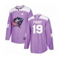 Columbus Blue Jackets #19 Liam Foudy Authentic Purple Fights Cancer Practice NHL Jersey
