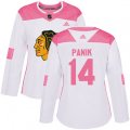 Women's Chicago Blackhawks #14 Richard Panik Authentic White Pink Fashion NHL Jersey