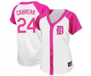 Women\'s Detroit Tigers #24 Miguel Cabrera Authentic White Pink Splash Fashion Baseball Jersey