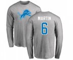 Detroit Lions #6 Sam Martin Ash Name & Number Logo Long Sleeve T-Shirt
