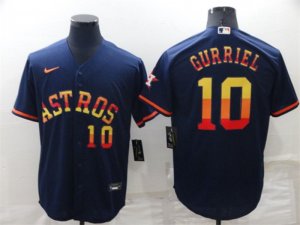 Houston Astros #10 Yuli Gurriel Number Navy Blue Rainbow Stitched MLB Cool Base Nike Jersey