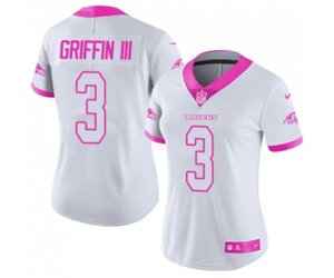 Women Baltimore Ravens #3 Robert Griffin III Limited White Pink Rush Fashion Football Jersey