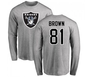 Oakland Raiders #81 Tim Brown Ash Name & Number Logo Long Sleeve T-Shirt