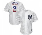 New York Yankees #2 Derek Jeter Replica White USA Flag Fashion Baseball Jersey