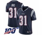New England Patriots #31 Jonathan Jones Navy Blue Team Color Vapor Untouchable Limited Player 100th Season Football Jersey