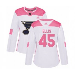 Women St. Louis Blues #45 Colten Ellis Authentic White Pink Fashion Hockey Jersey