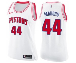 Women\'s Detroit Pistons #44 Rick Mahorn Swingman White Pink Fashion Basketball Jersey