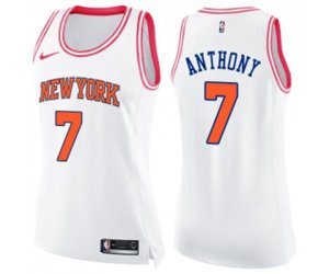 Women\'s New York Knicks #7 Carmelo Anthony Swingman White Pink Fashion Basketball Jersey