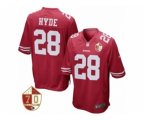 San Francisco 49ers #28 Carlos Hyde Nike Scarlet 70th Anniversary Patch Game Jersey