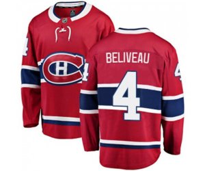 Montreal Canadiens #4 Jean Beliveau Authentic Red Home Fanatics Branded Breakaway NHL Jersey