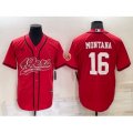 San Francisco 49ers #16 Joe Montana Red Stitched Cool Base Nike Baseball Jersey