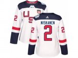 Women Adidas Team USA #2 Matt Niskanen Authentic White Home 2016 World Cup Hockey Jersey