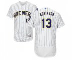 Milwaukee Brewers #13 Glenn Robinson White Royal Flexbase Authentic Collection Baseball Jersey