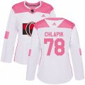 Women Ottawa Senators #78 Filip Chlapik Authentic White Pink Fashion NHL Jersey