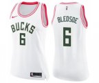 Women's Milwaukee Bucks #6 Eric Bledsoe Swingman White Pink Fashion Basketball Jersey