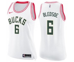 Women\'s Milwaukee Bucks #6 Eric Bledsoe Swingman White Pink Fashion Basketball Jersey