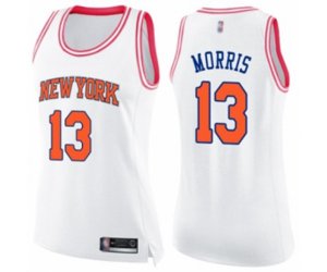 Women\'s New York Knicks #13 Marcus Morris Swingman White Pink Fashion Basketball Jersey