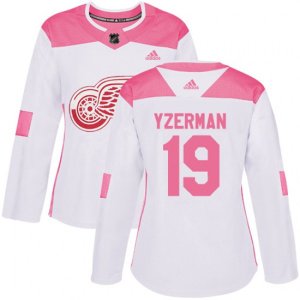 Women\'s Detroit Red Wings #19 Steve Yzerman Authentic White Pink Fashion NHL Jersey