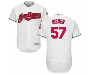 Cleveland Indians #57 Shane Bieber White Home Flex Base Authentic Collection Baseball Jersey