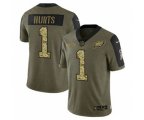 Philadelphia Eagles #1 Jalen Hurts 2021 Olive Camo Salute To Service Limited Stitched Football Jersey