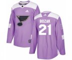 Adidas St. Louis Blues #21 Tyler Bozak Authentic Purple Fights Cancer Practice NHL Jersey