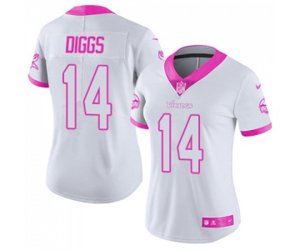 Women\'s Minnesota Vikings #14 Stefon Diggs Limited White Pink Rush Fashion Football Jersey