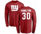 New York Giants #30 Antonio Hamilton Red Name & Number Logo Long Sleeve T-Shirt