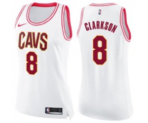 Women\'s Cleveland Cavaliers #8 Jordan Clarkson Swingman White Pink Fashion Basketball Jersey