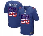 New York Giants #56 Lawrence Taylor Elite Royal Blue Home USA Flag Fashion Football Jersey