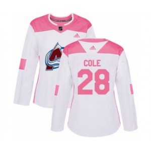 Women\'s Colorado Avalanche #28 Ian Cole Authentic White Pink Fashion NHL Jersey