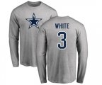 Dallas Cowboys #3 Mike White Ash Name & Number Logo Long Sleeve T-Shirt