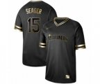 Seattle Mariners #15 Kyle Seager Authentic Black Gold Fashion Baseball Jersey
