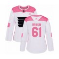 Women Philadelphia Flyers #61 Justin Braun Authentic White Pink Fashion Hockey Jersey