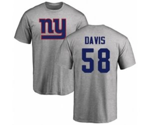 New York Giants #58 Tae Davis Ash Name & Number Logo T-Shirt