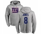 New York Giants #8 Daniel Jones Ash Name & Number Logo Pullover Hoodie
